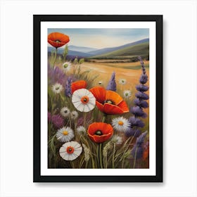 Vintage Poppies In The Meadow Landscape Art Print