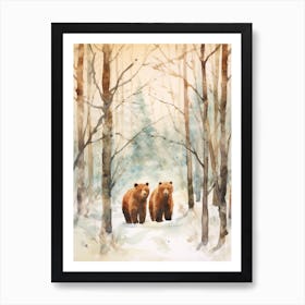 Winter Watercolour Brown Bear 2 Art Print