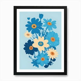 Beautiful Flowers Illustration Vertical Composition In Blue Tone 20 Art Print