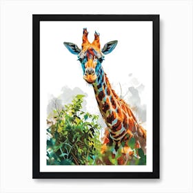 Giraffe In The Bushes Watercolour Art Print