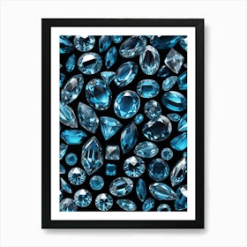 Blue Diamonds On Black Background Art Print