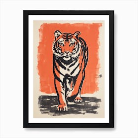 Tiger, Woodblock Animal  Drawing 4 Art Print