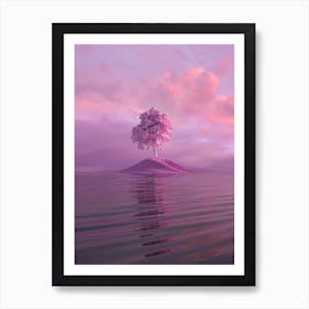 Pink Tree On An Island Art Print