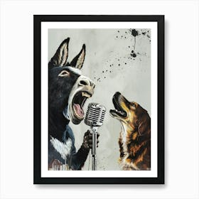 Donkey And Dog Singing Art Print