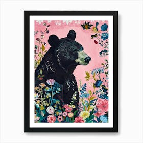 Floral Animal Painting Grizzly Bear 2 Art Print