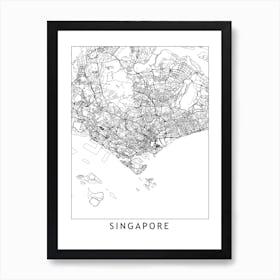 Singapore White Map Line Art Print