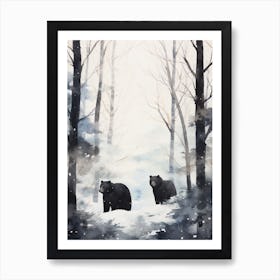Winter Watercolour Black Bear 1 Art Print
