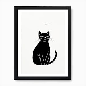 Black And White Ink Cat Line Drawing 1 Art Print