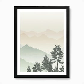 Mountain Landscape in Sage Green and Beige, Pine Trees, Minimalist Art Print