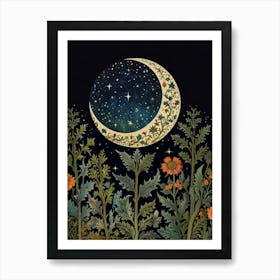 Moon And Flowers Style William Morris 1 Art Print 1 Art Print