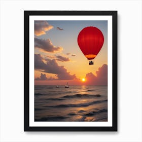 Balloon Flight Over The Ocean 1 Art Print