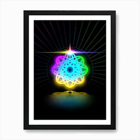 Neon Geometric Glyph in Candy Blue and Pink with Rainbow Sparkle on Black n.0314 Art Print