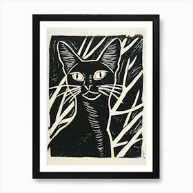 Abyssinian Cat Linocut Blockprint 4 Art Print