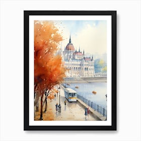 Budapest Hungary In Autumn Fall, Watercolour 1 Art Print