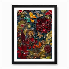 Flower Collage with Butterflies Art Print