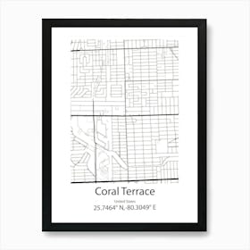 Coral Terrace,United States Minimalist Map 1 Art Print