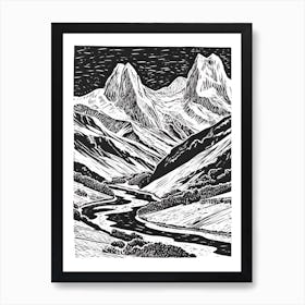 Patagonia, Argentina Linocut Illustration Style 3 Art Print