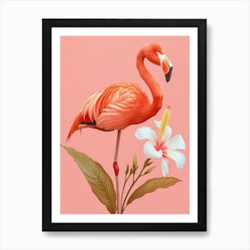 Andean Flamingo And Tiare Flower Minimalist Illustration 4 Art Print