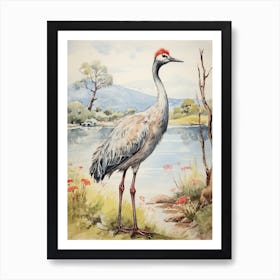 Storybook Animal Watercolour Crane 3 Art Print