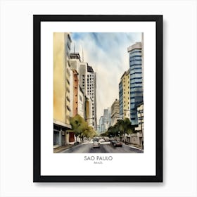 Sao Paulo Brazil Watercolour Travel Poster 4 Affiche