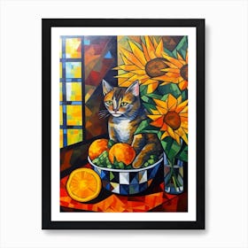 Sunflower With A Cat 2 Cubism Picasso Style Art Print