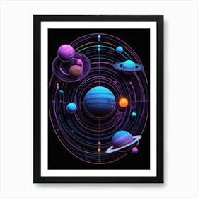 Default Neon Black Light Sgraffito Solar System 3d Illustratio 2 (5) Art Print