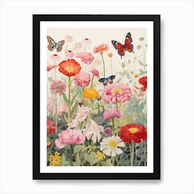 Butterflies With Wild Flower Japanese Style Painting 1 Art Print