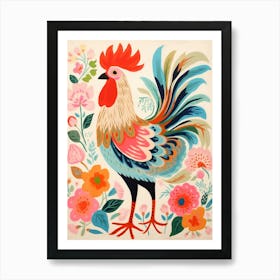Pink Scandi Rooster 3 Art Print