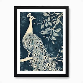 Peacock In The Tree Linocut Inspired 3 Art Print