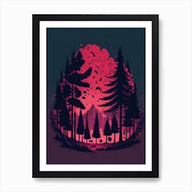 A Fantasy Forest At Night In Red Theme 52 Art Print