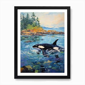 Vivid Impasto Style Orca Whale Swimming Art Print