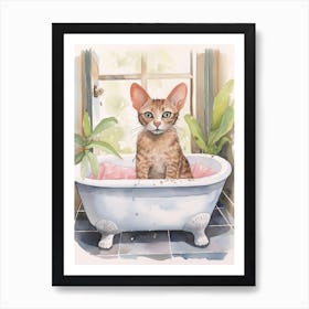 Peterbald Cat In Bathtub Botanical Bathroom 2 Art Print