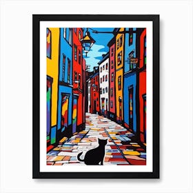 Painting Of Stockholm Sweden With A Cat In The Style Of Pop Art 2 Art Print
