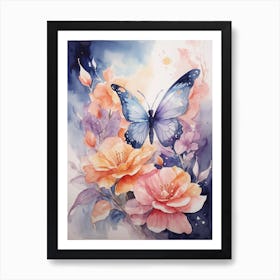 Butterfly And Flowers 1 Art Print