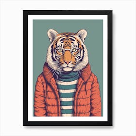 Tiger Illustrations Wearing A Winter Jumper 3 Art Print