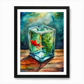 Goldfish In A Cube Art Print