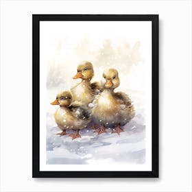 Winter Duckling Family Animated 2 Art Print