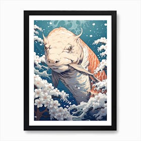 Sea Turtle Animal Drawing In The Style Of Ukiyo E 2 Art Print