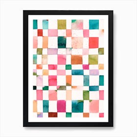 Watercolor Checker Orange Green Art Print