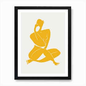 Nude Sitting Pose In Yellow Art Print