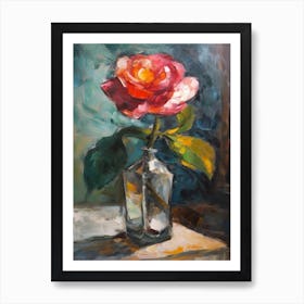 Flower Vase Rose With A Cat 3 Impressionism, Cezanne Style Art Print