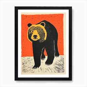 Black Bear, Woodblock Animal  Drawing 2 Art Print