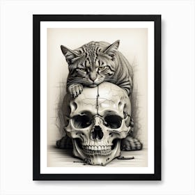 Cat On A Skull Art Print