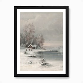 Snowy Winter Cabin Wall Art Print Art Print