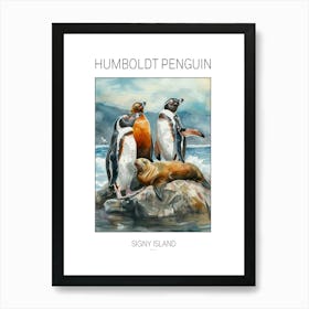 Humboldt Penguin Signy Island Watercolour Painting 2 Poster Art Print