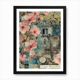 Pink Flowers Scrapbook Collage Cottage 4 Art Print