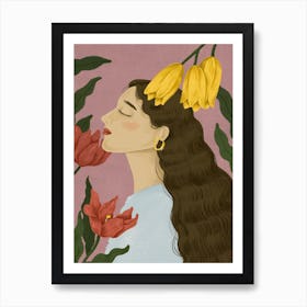 Illustration Of A Woman With Flowers Art Print
