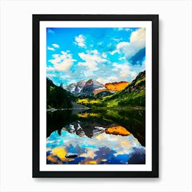 Maroon Bells And Lake At Sunrise, Colorado, Usa Art Print