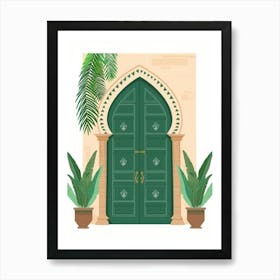 Green Door With Potted Plants 3 Art Print