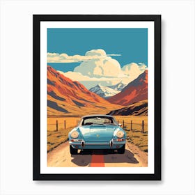 A Porsche 911 In The Andean Crossing Patagonia Illustration 2 Art Print